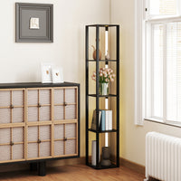 Lampada da Terra con 4 Ripiani 29x29x163 cm 3 Luminosità Regolabili e Interruttore a Pedale in MDF Nero