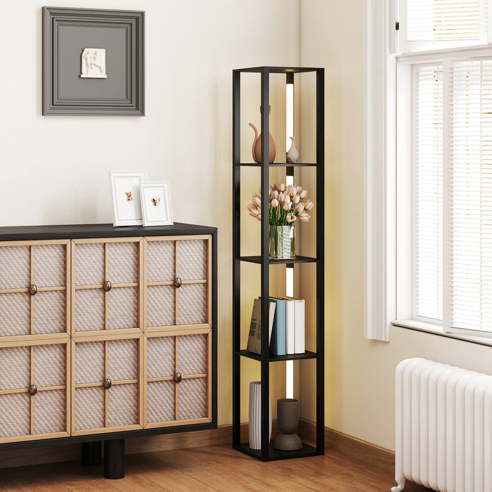 Lampada da Terra con 4 Ripiani 29x29x163 cm 3 Luminosità Regolabili e Interruttore a Pedale in MDF Nero