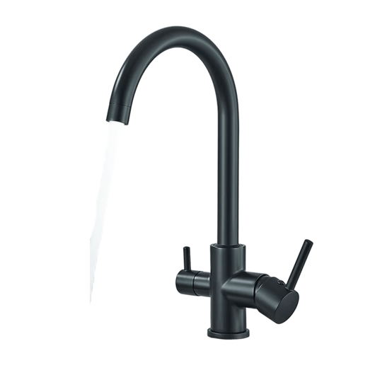 JULIE | Rubinetto per acqua potabile a 3 vienero opaco|da cucina ad osmosi in acciaio inossidabile  miscelatore: ruotabile a 360°|Filtra 3 connessioni