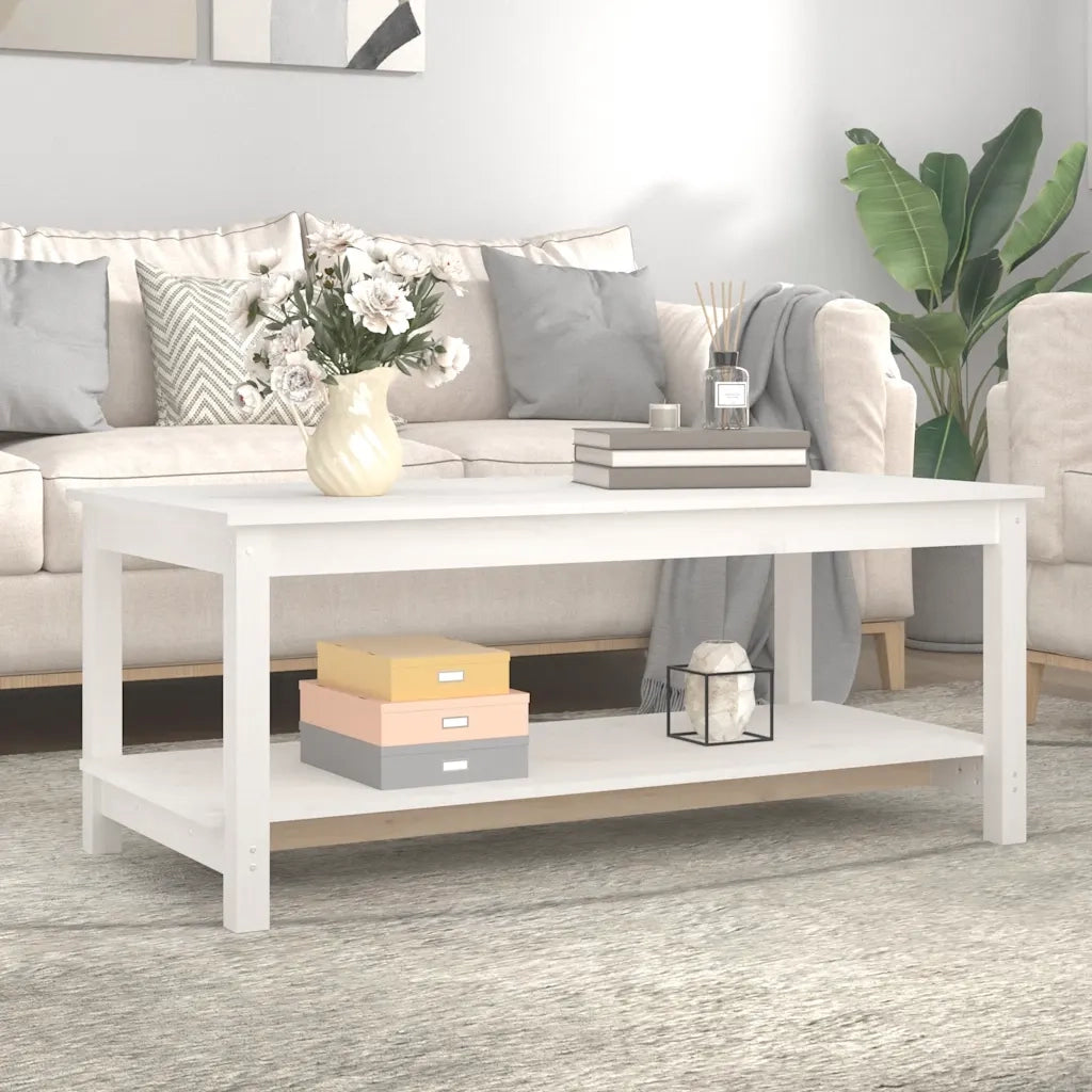Tavolino da Salotto Bianco 110x55x45 cm Legno Massello di Pino cod mxl 22760
