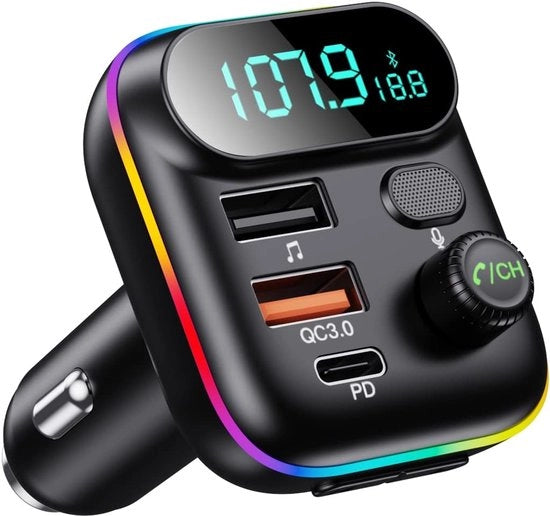 Adattatore Bluetooth per auto, trasmettitore FM radio a radiofrequenza, Bluetooth 5.0 senza fili, riproduttore MP3 portatile.