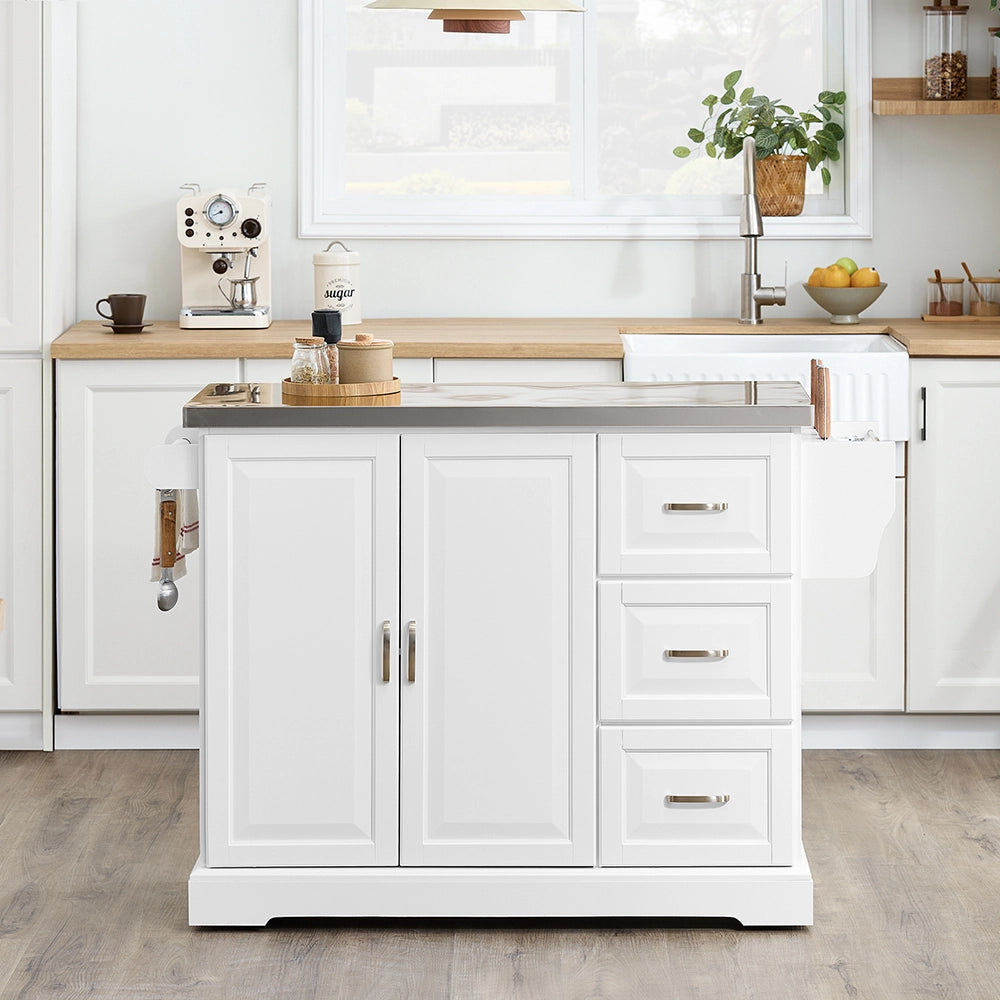 SoBuy | Isola cucina pieghevole in bianco | Carrello cucina a 4 ruote | Cucina a penisola con 2 porte | 128.0x71.0x91.0 cm | Capacità di carico 94 kg | FKW41-II-ST