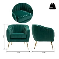Poltrona da Salotto Imbottita con Braccioli e Schienale, Design Moderno, Gambe in Metallo, 71x72x73 cm, Verde