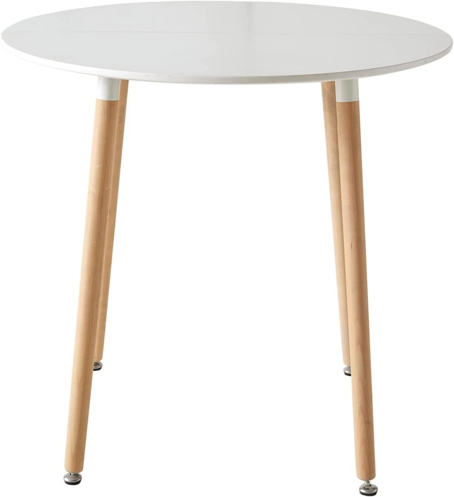 GrandCA HOME Tavolo da pranzo e 4 Sedie da Pranzo Set da Pranzo Moderno, Tavoli Rotonda Bianchi e Cuscino di Seduta in Tessuto Patchwork Sedie da Cucina, Blu