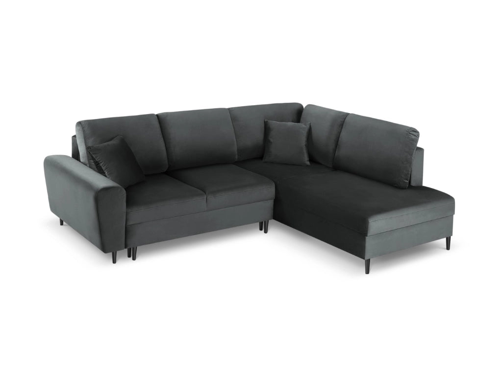 Cosmopolitan Design - Divano convertibile angolare destro con contenitore "Kyoto" 5 posti in velluto grigio scuro 