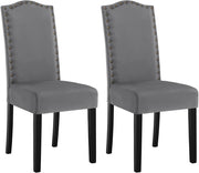 Sedie da Cucina Set da 2, Sedie per Sala da Pranzo con Schienale Alto e Gambe in Legno Massello, Sedie Imbottite per Salotto, Decorazione con Rivetti, in Velluto, Grigio scuro, BH385dgr-2