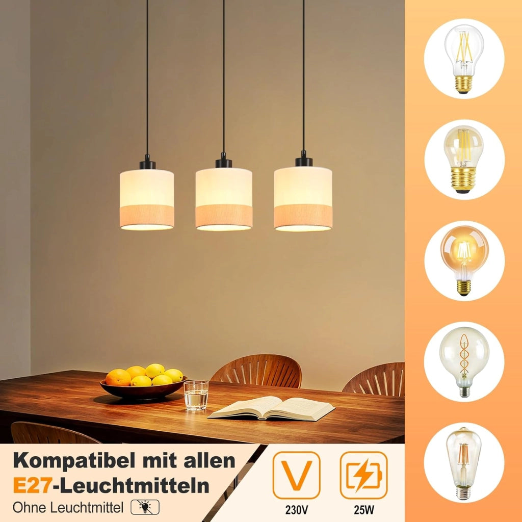 Lampada a sospensione ZMH E27 moderna bianca a 3 luci per soggiorno senza lampadina
