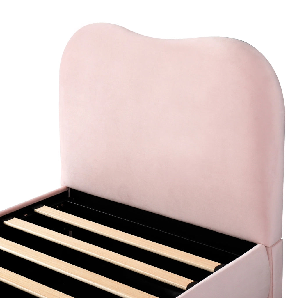Letto imbottito con contenitore in velluto rosa