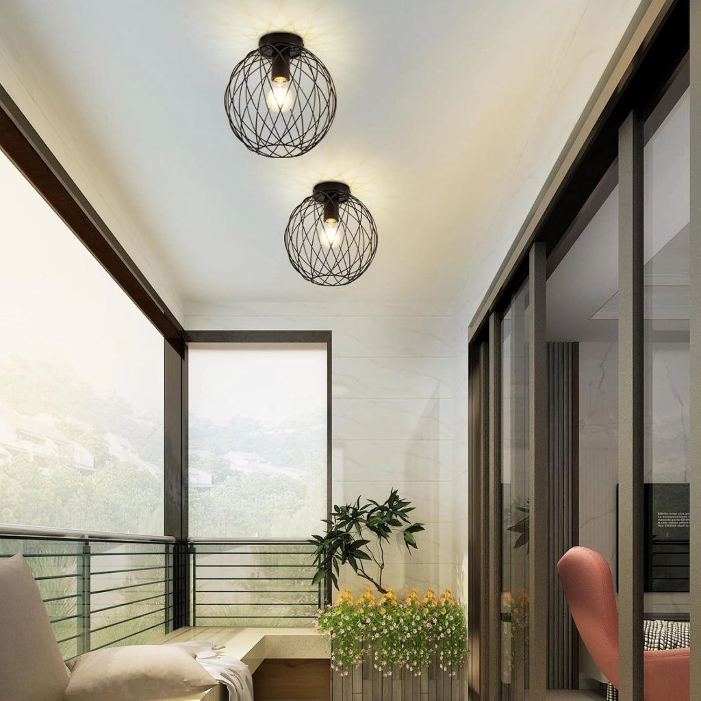ZMH Lampada da soffitto vintage nera 25cm griglia gabbia per interni