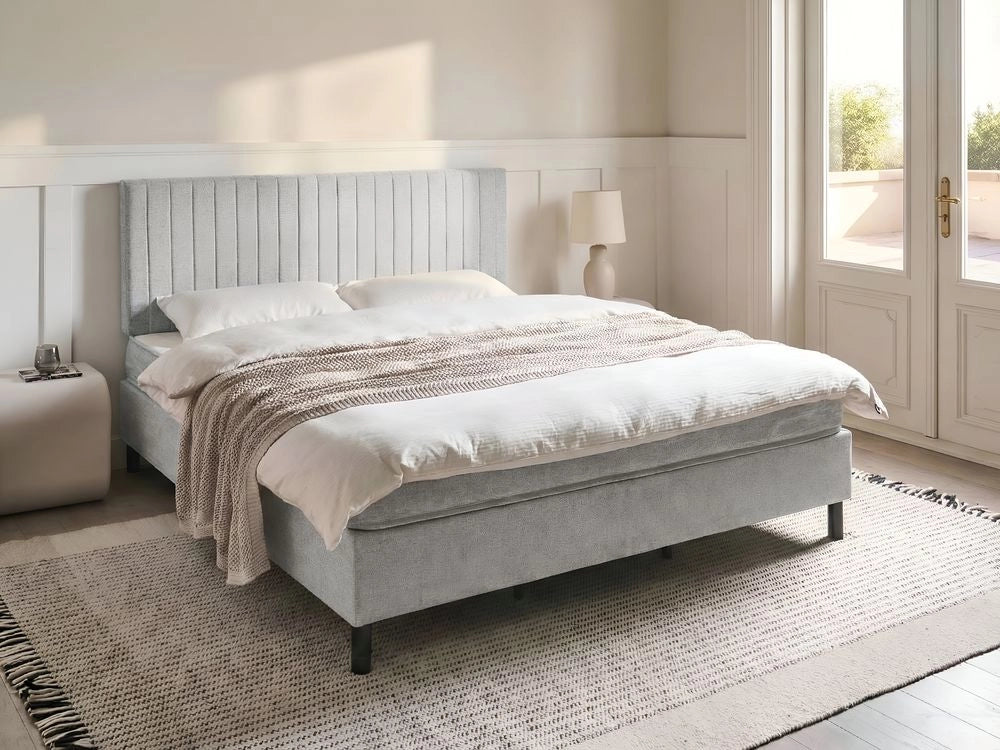 Letto matrimoniale con testiera Materasso a molle insacchettate 180 x 200 cm grigio chiaro camera da letto