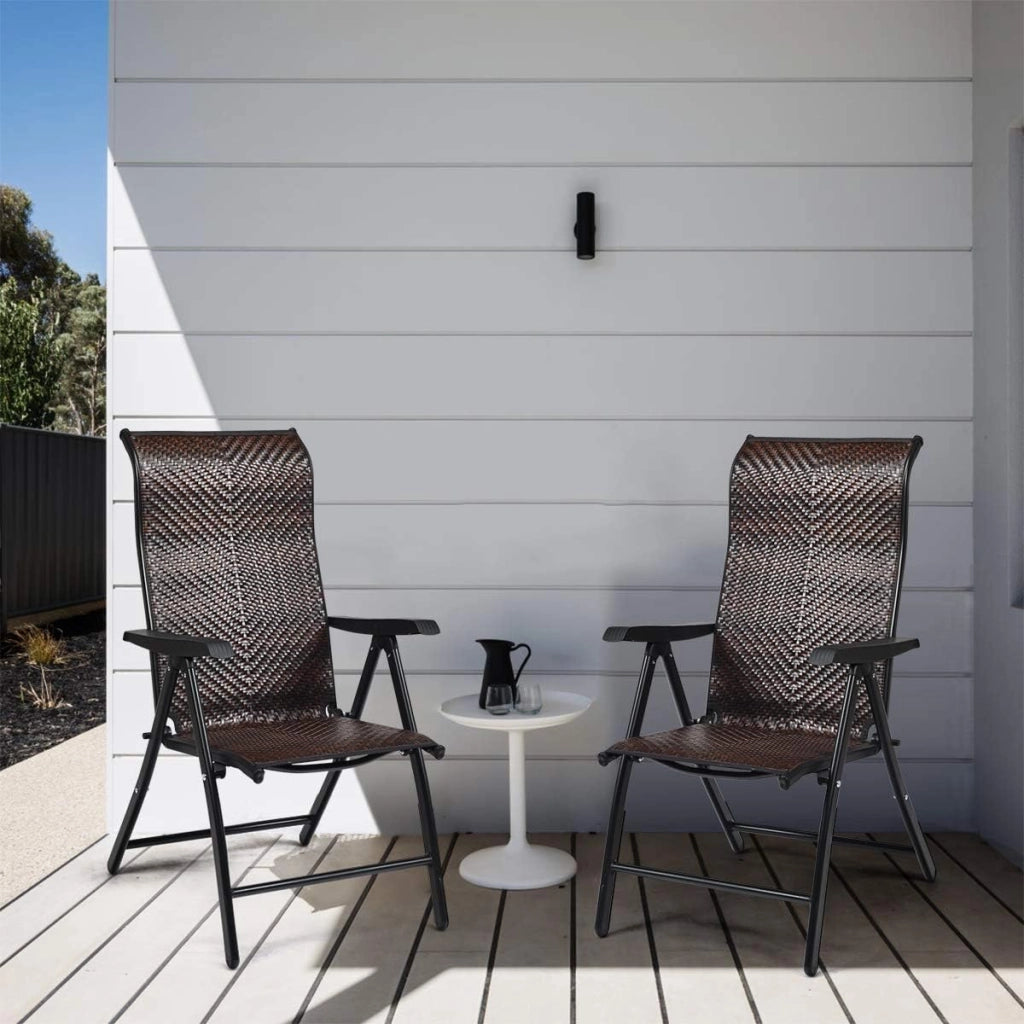 Set di 2 sedie da giardino in rattan con schienale regolabile, sedia pieghevole da giardino, sedia da pranzo, ergonomica, con braccioli, per giardino, balcone
