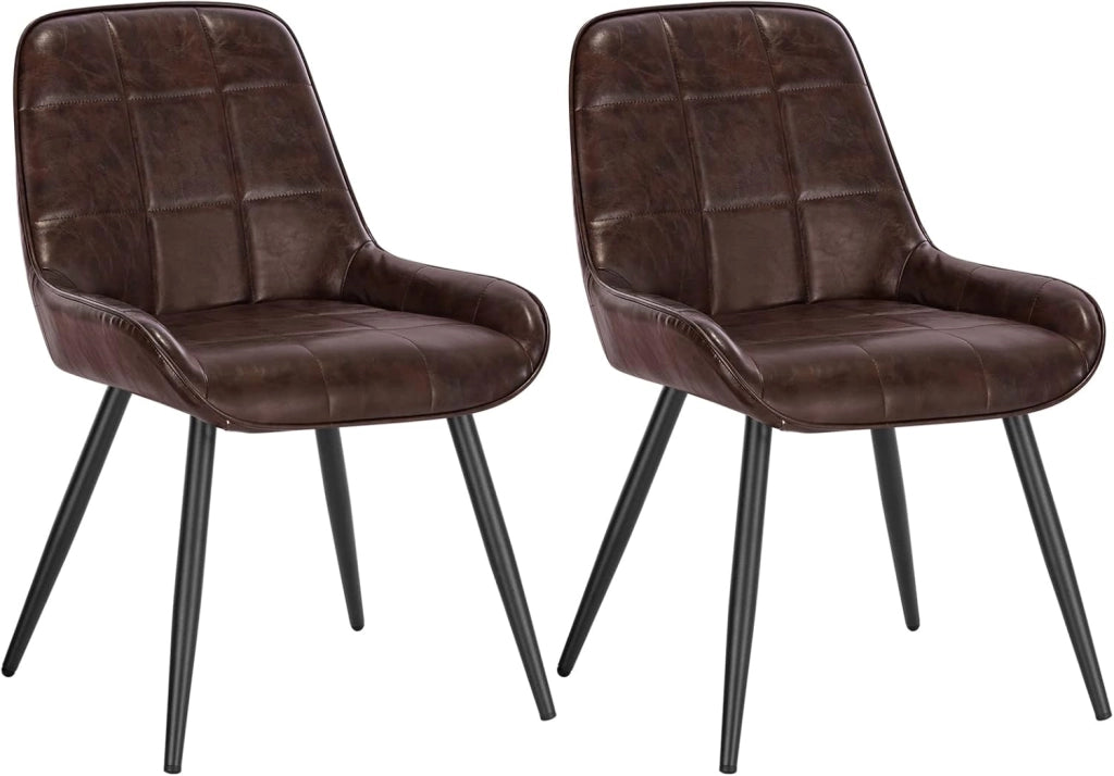 Set di 2 Sedie da Pranzo con Schienale Curvo, Sedie Ergonomiche in similpelle e Metallo, Poltroncina imbottita per Salotto, Ufficio, Camera da Letto, marrone scuro BH332dbr-2
