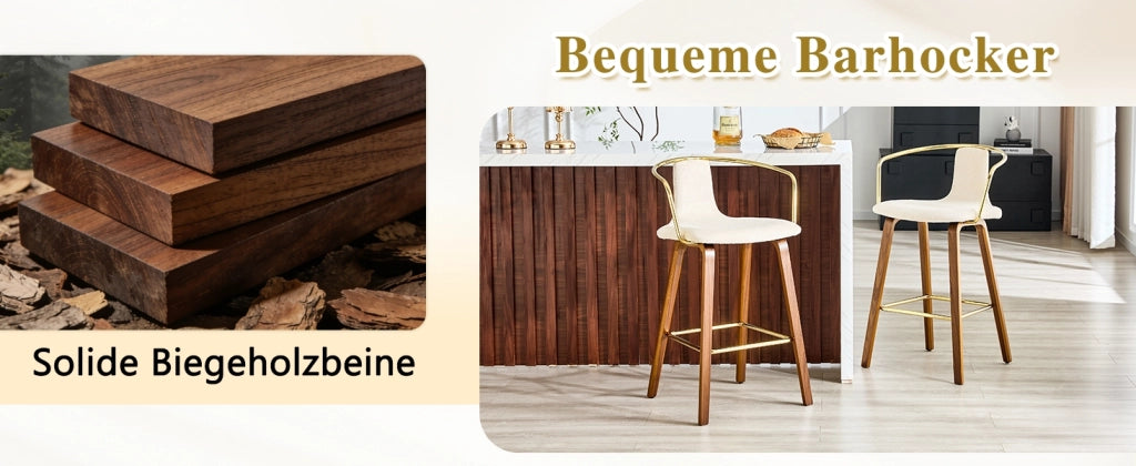 Sgabello da bar con braccioli e seduta imbottita per cucina e bancone in legno bianco 68 × 52,5 × 44 cm
