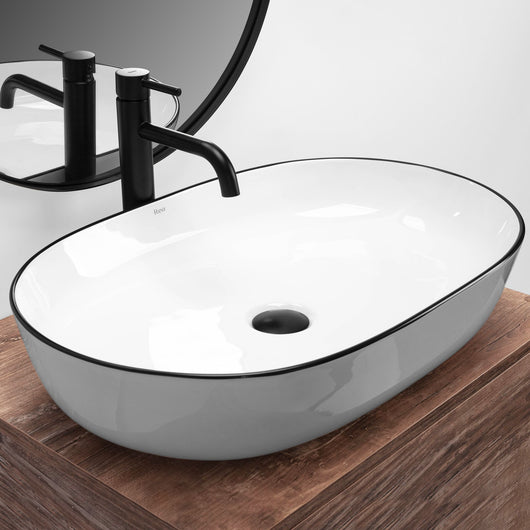 Lavabo Da Appoggio In Ceramica Rea Cleo White Black Edge