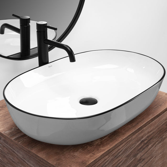 Lavabo Da Appoggio In Ceramica Rea Cleo White Black Edge