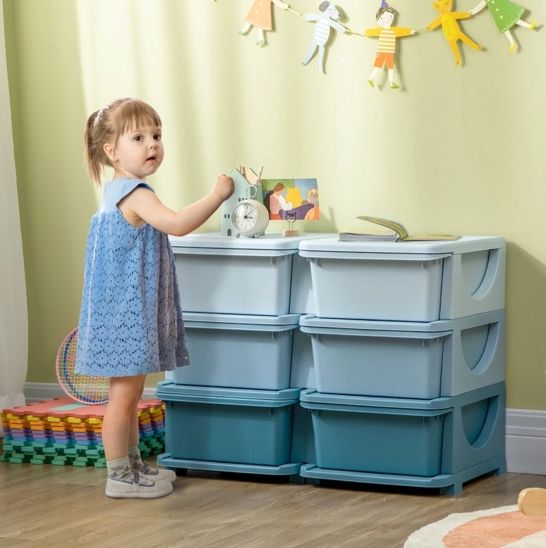 Cassettiera per bambini 75 x 37 x 56,5 cm in plastica blu, 6 cassetti