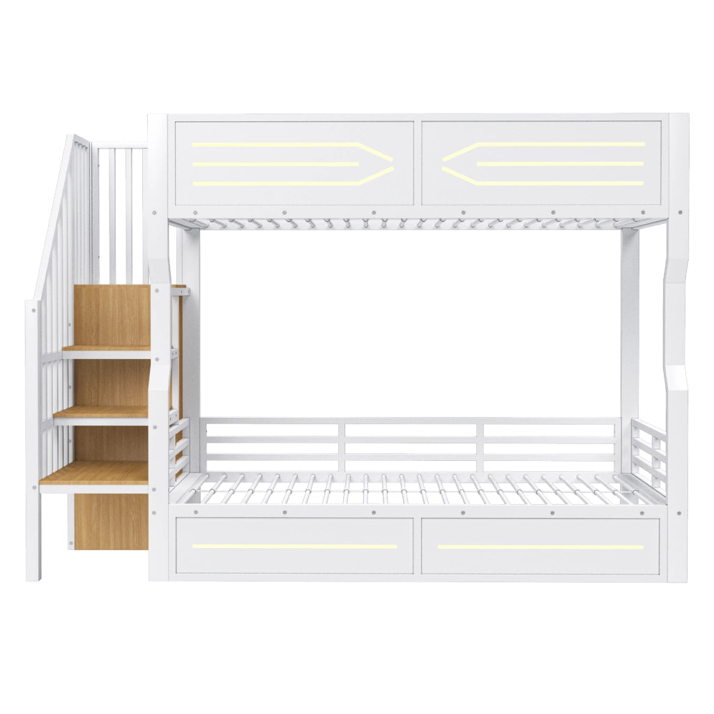 Letto a Soppalco con Contenitore e LED ¨C MINIMAL ¨C Bianco 90x200