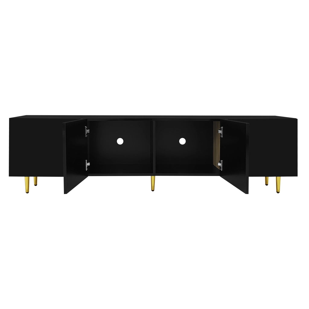 OKWISH Mobile TV con 4 Ante e Cerniere Soft Close, Finitura Lucida, per Soggiorno, MDF, Nero, 170×35×46 cm