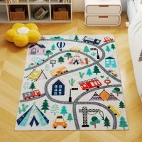 Tappeto con Motivo Paesaggistico a Sfondo Bianco, Tessuto Morbido, Facile da Pulire, 160x120x1cm, Multicolore