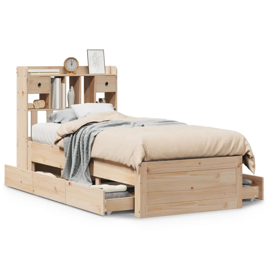 Letto singolo | Letto per adulti | Giroletto con Libreria senza Materasso 75x190 cm in Legno Pino