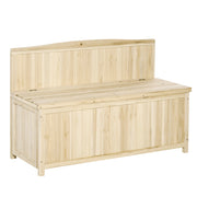 Panca Contenitore da Esterno in Legno di Abete Naturale con Schienale per Giardino e Terrazza, 115x45x75cm