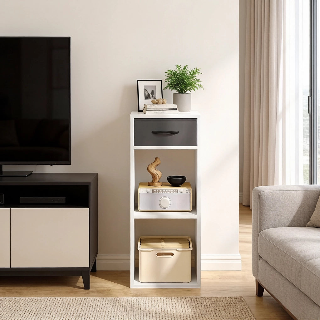 Libreria 32x30 cm grigio bianco in legno ingegnerizzato, 1 cassetto