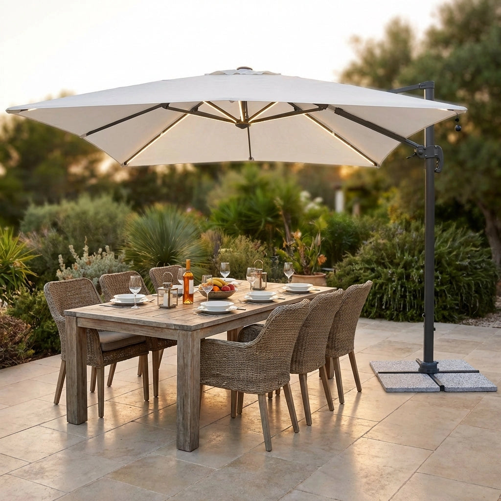Ombrellone da Giardino decentrato con led 3x4 in alluminio - RENO