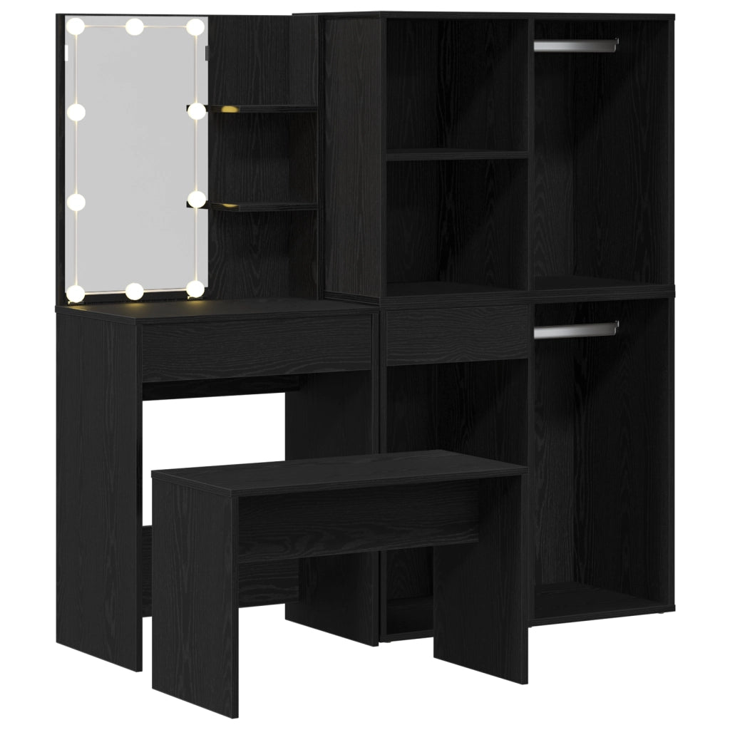 Set da toeletta  con LED in Rovere Nero e Legno Ingegnerizzato