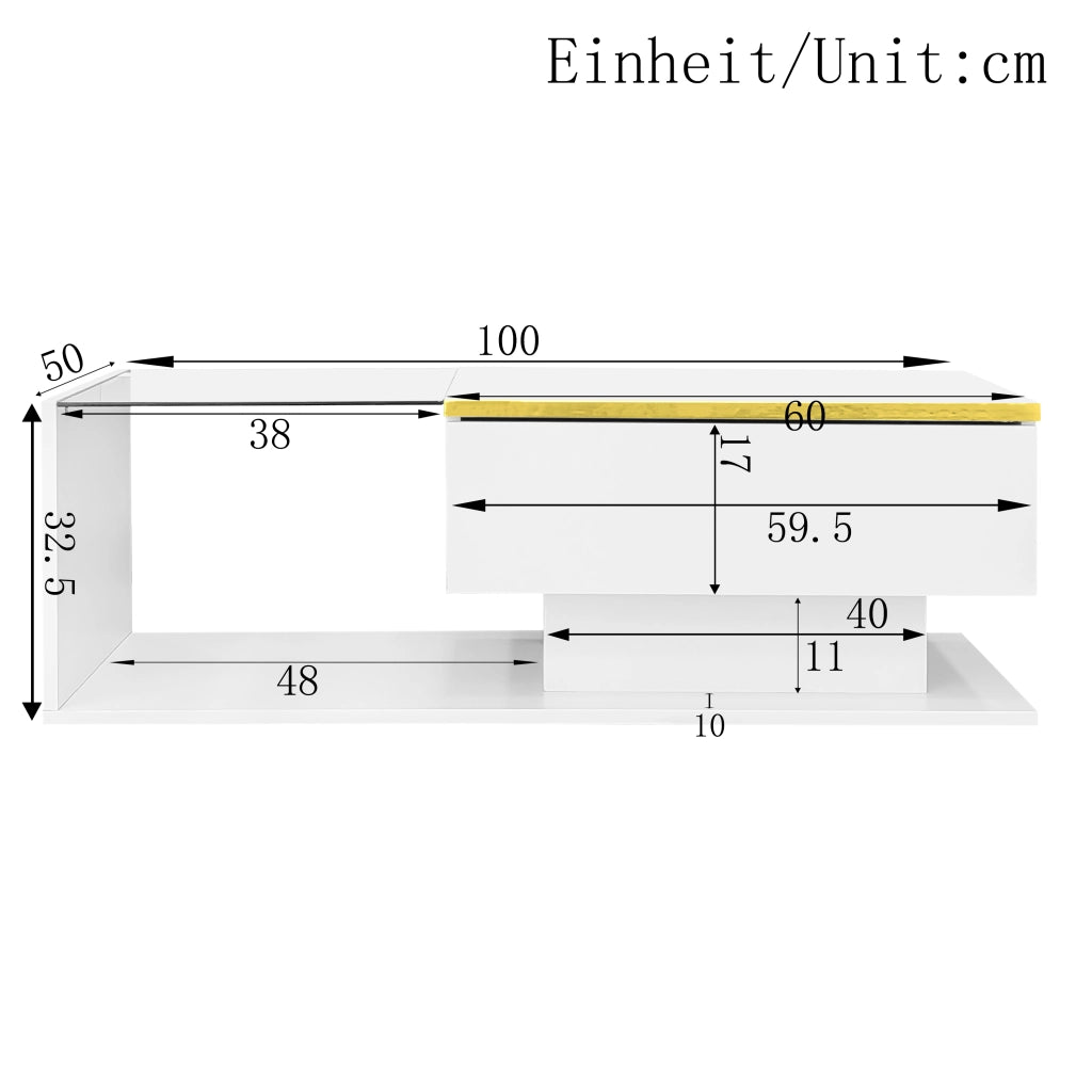 TAVOLINO DA CAFFÈ 100x50 cm Bianco Lucido con vetro temperato e LED
