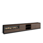 Mobile TV Soggiorno, 310x50x37 cm, Per TV fino a 80", Camino elettrico, Rovere scuro e Nero