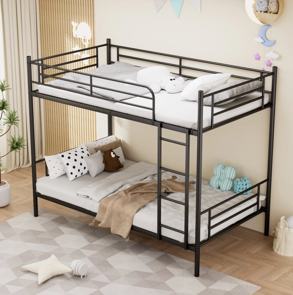 Letto a castello in acciaio 90 x 190 cm con scala e parapetto; nero