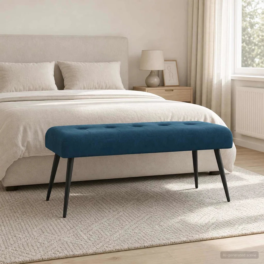 Panchina con bottoni imbottiti Blu 110 x 40 x 46 cm Velluto 42038538