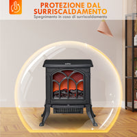 Camino Elettrico da Terra con 2 Livelli di Potenza 750-1500W Effetto Fiamma 37,3x23,1x44 cm Nero