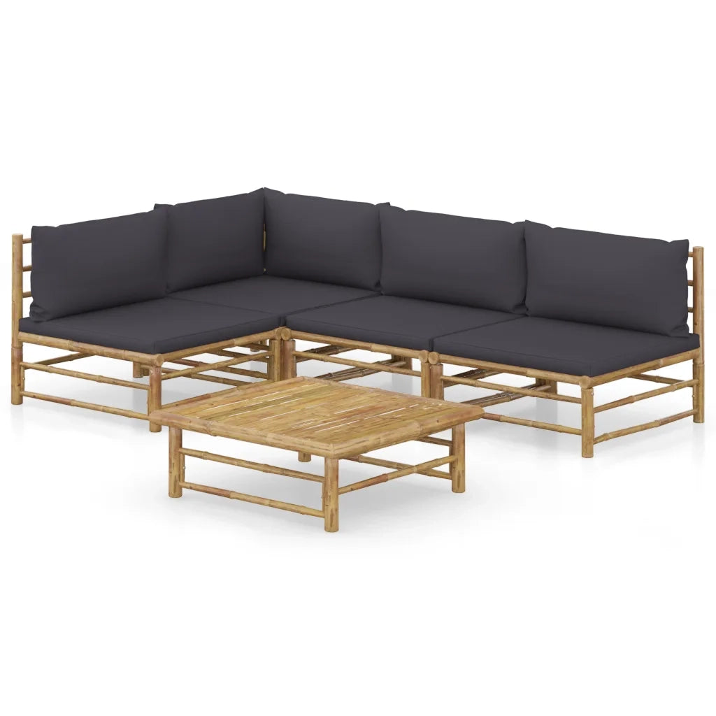 Set Divani da Giardino 5 pz con Cuscini Grigio Scuro in BambÃ¹ cod mxl 37889