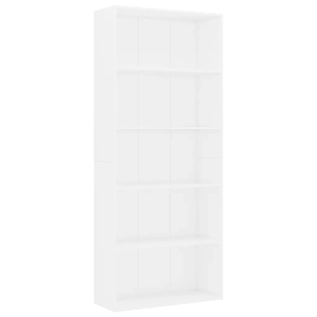 Libreria a 5 Ripiani-Scaffale per Libri-Mobile di Stoccaggio Bianca 80x30x189 cm in Legno Multistrato