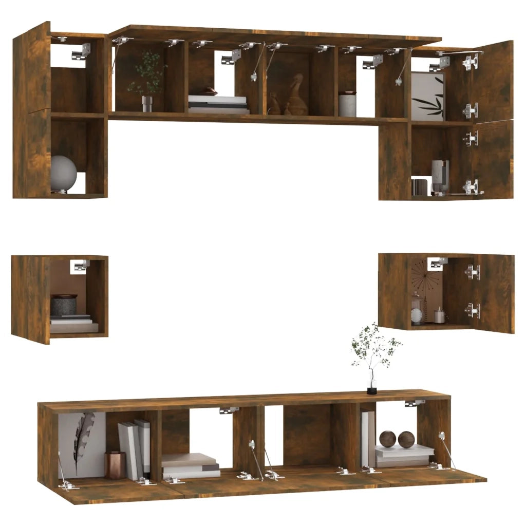 Set Mobili Porta TV 8pz Rovere Fumo in Legno Multistrato 3114411