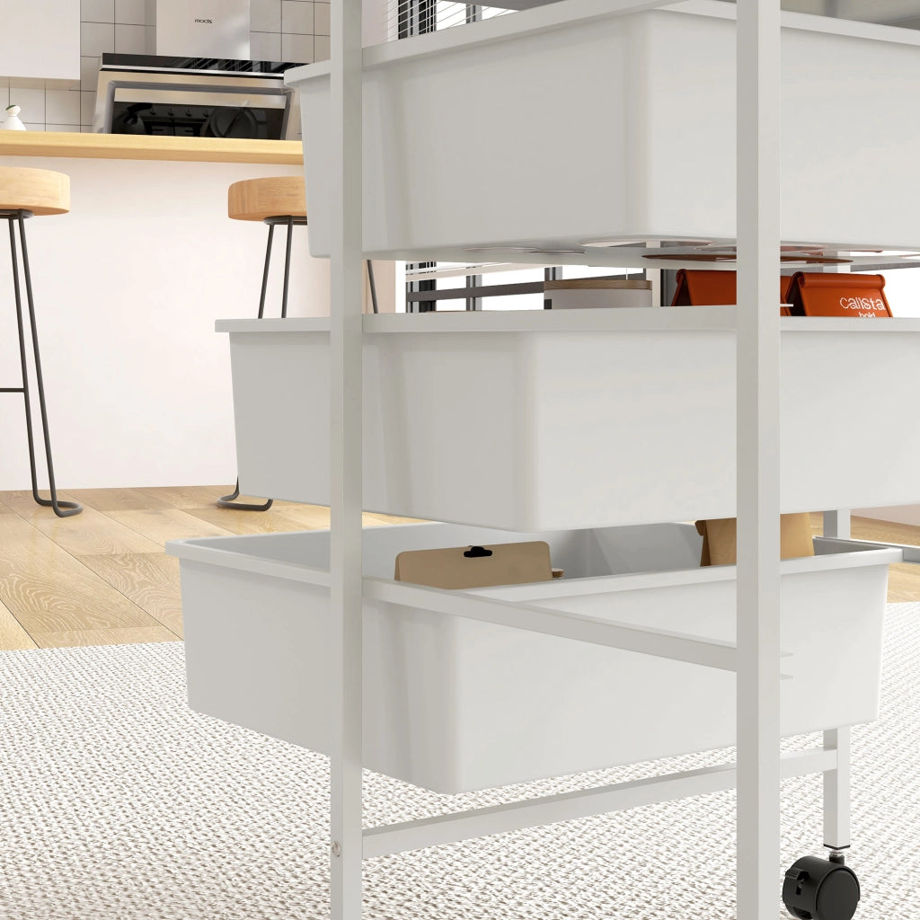 Carrello con 3 Cestini, Mobile Multiuso con Ruote ¨C zephmum ¨C Bianco, 40.8x33.5x60.5 cm