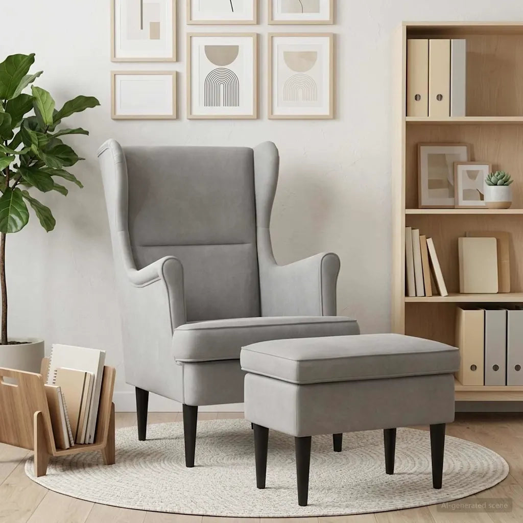 Poltrona con Ottomano 2 pz Grigio Chiaro Velluto 3418816