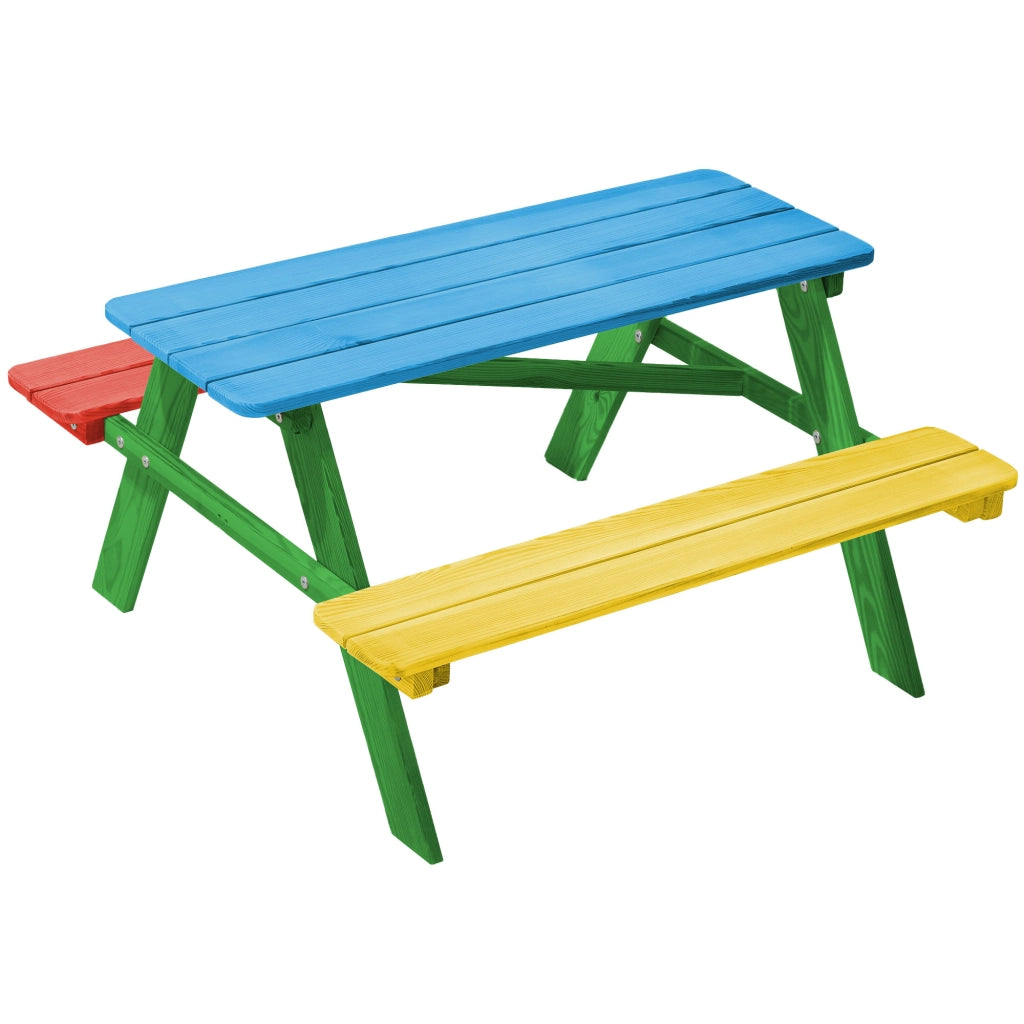 Panchina da giardino KADAX, panchina in legno per bambini con tavolino per il giardino