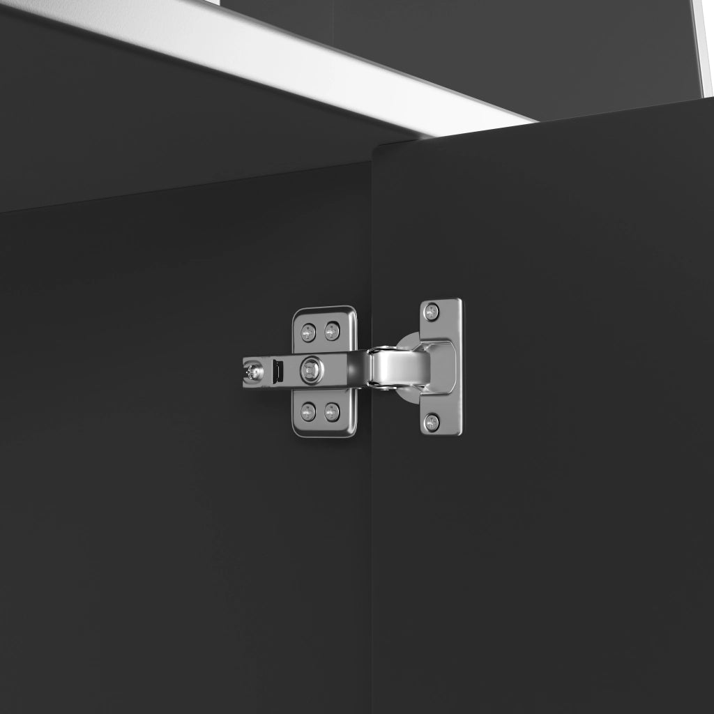 ARMADIO DA CUCINA 130x45x180 cm Nero in MDF con ante in vetro e LED