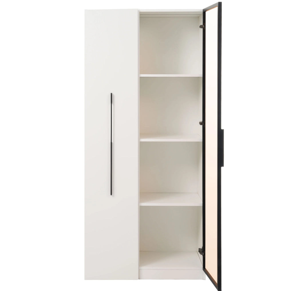 Vetrina con libreria estraibile 70x40x160 cm bianca, MDF con LED e vetro
