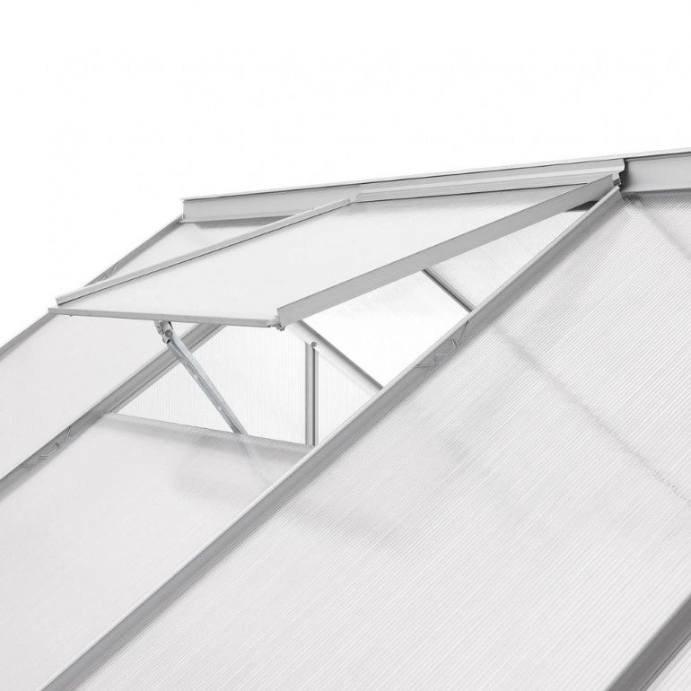 Serra "Obelix" struttura in alluminio e policarbonato alveolare da 6mm. Base inclusa. Dimensioni 250 x 190 cm