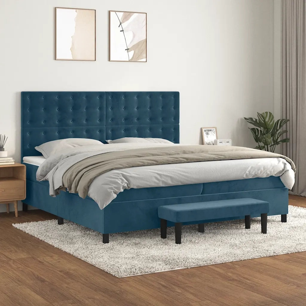 Giroletto a Molle con Materasso Blu Scuro 200x200 cm in Velluto