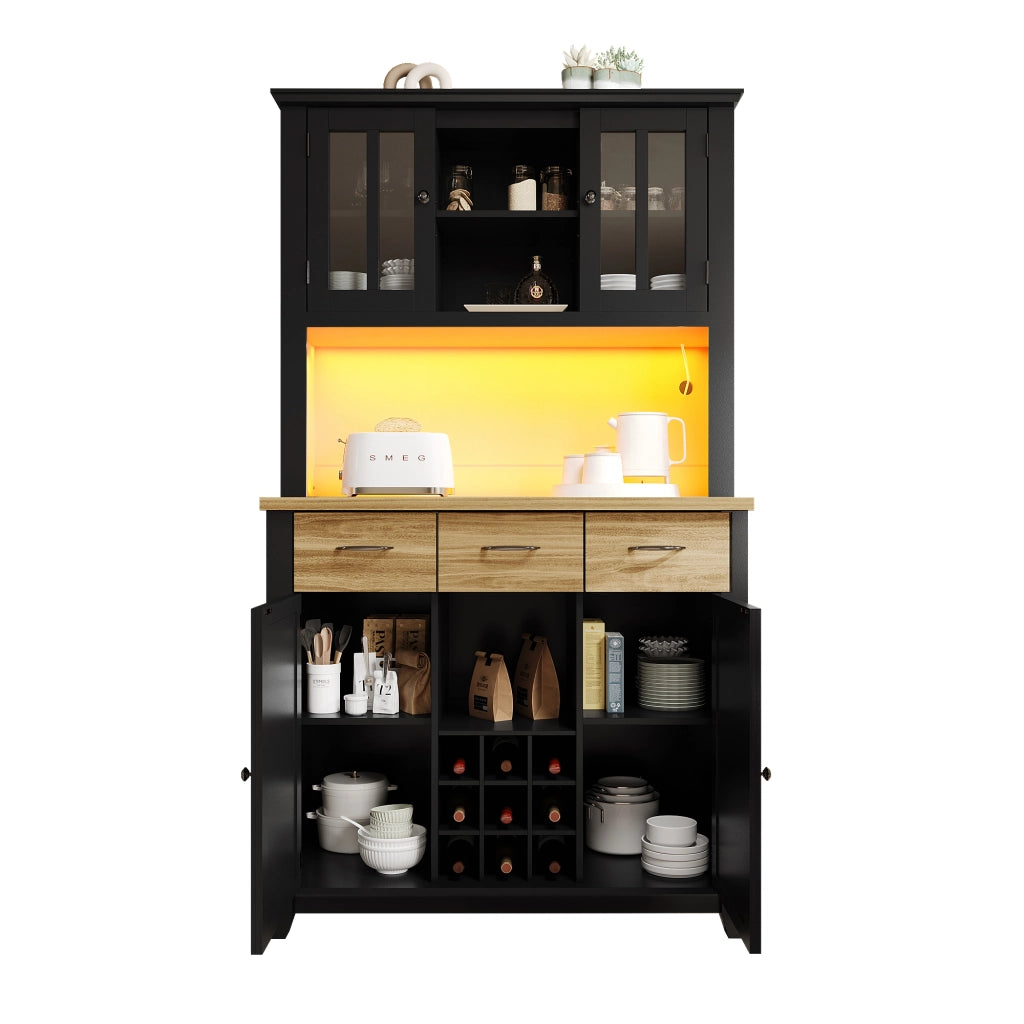 Libreria con Vetrina e LED ¨C MINIMAL ¨C Legno, Ripiani Regolabili, Cassetti