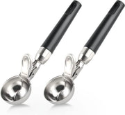 Set di 2 cucchiai per gelato, acciaio inossidabile, con espulsore, cucchiaio per gelato, portacucchiai, gourmet portacucchiai per gelato, cucchiaio di alta qualità per formare palline di gelato (nero)