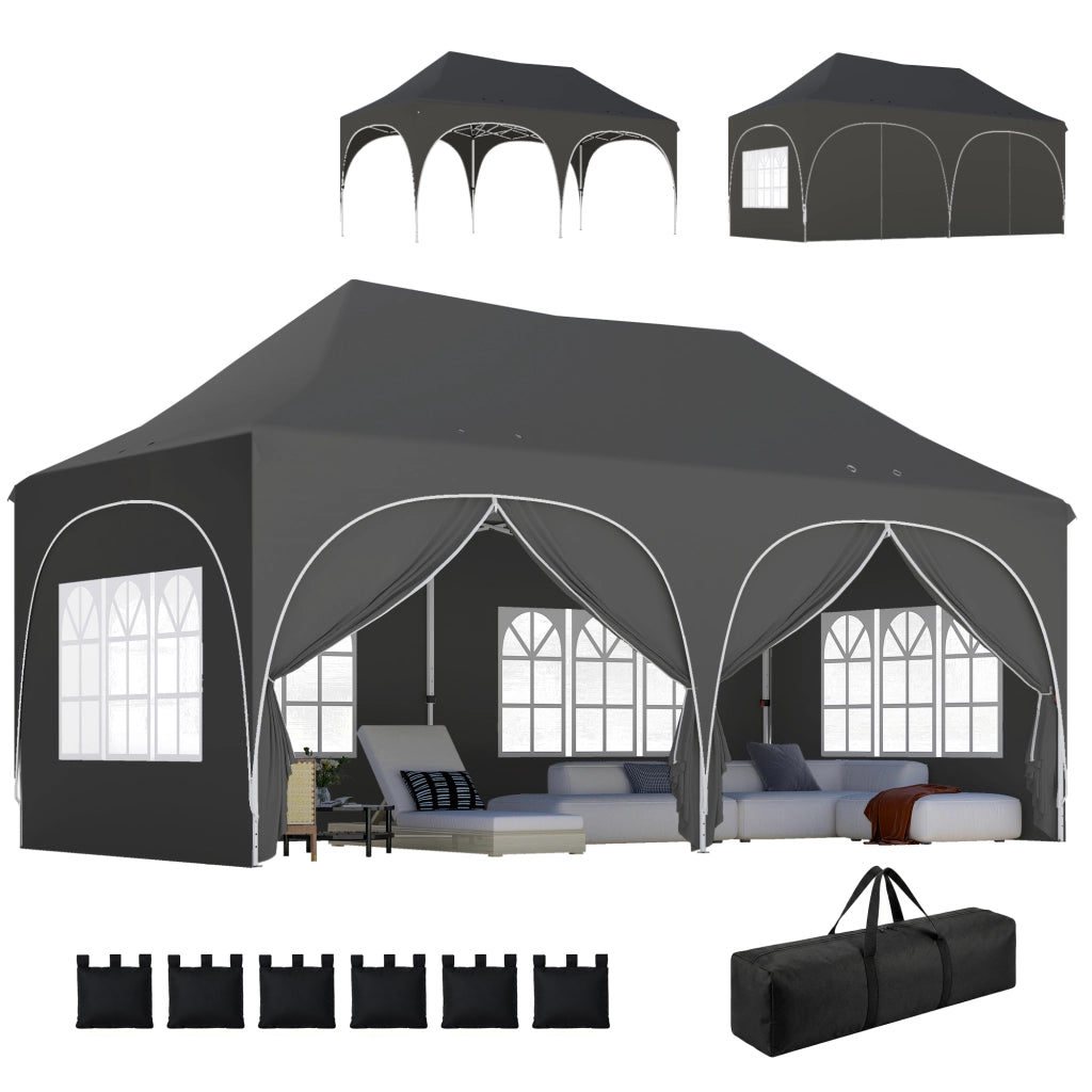 Tenda da giardino pieghevole impermeabile 3x6m ¨C zephmum ¨C grigio con 6 pareti laterali