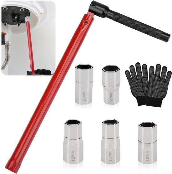Set completo di chiavi a mano per 13 mm in acciaio inossidabile - RVS - Per lavori di montaggio vasca - Incluso guanti di protezione