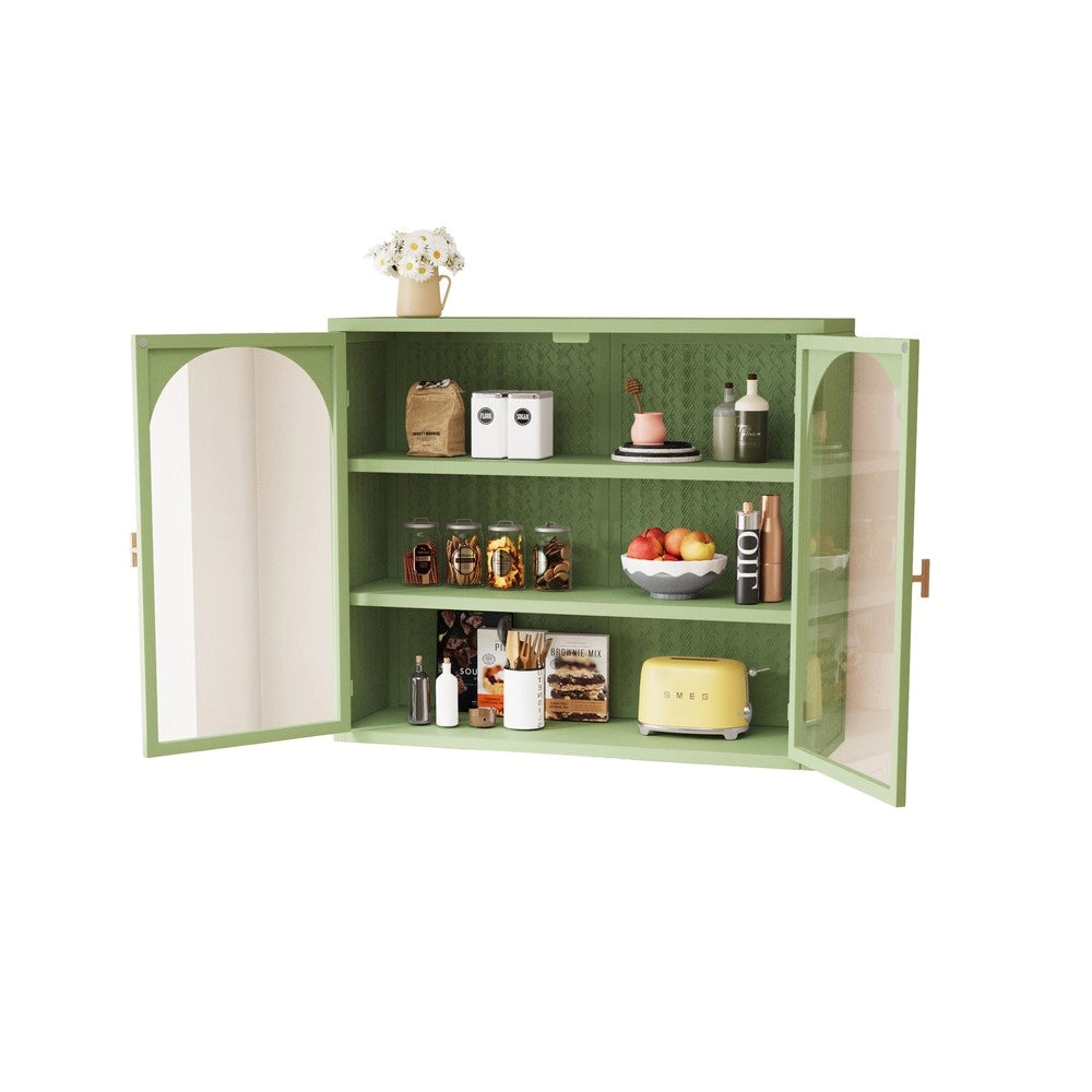 Mobile Pensile a 2 Ante in Vetro con 3 Ripiani ¨C MINIMAL ¨C Verde, 70 cm