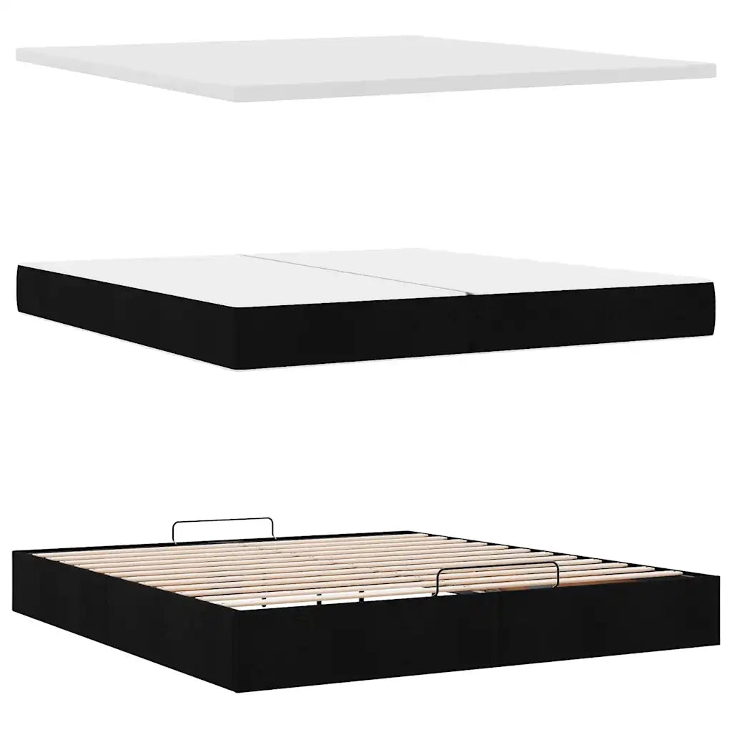 Struttura Letto Pouf con Materasso Nero 200x200 cm in Tessuto 3311486