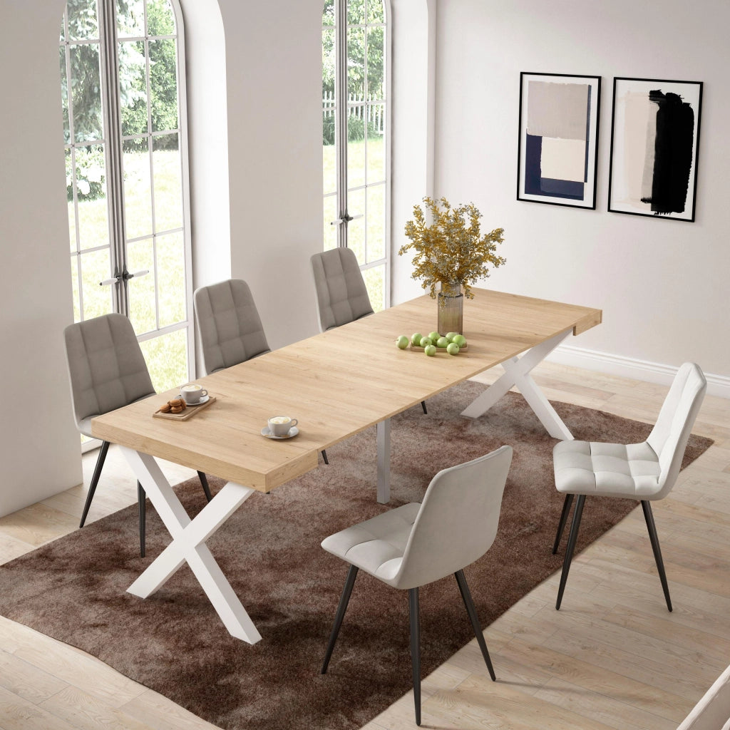 Consolle allungabile, 58 fino 262x90x73cm, Per 12 persone, Gambe in legno, colore Rovere RF2812